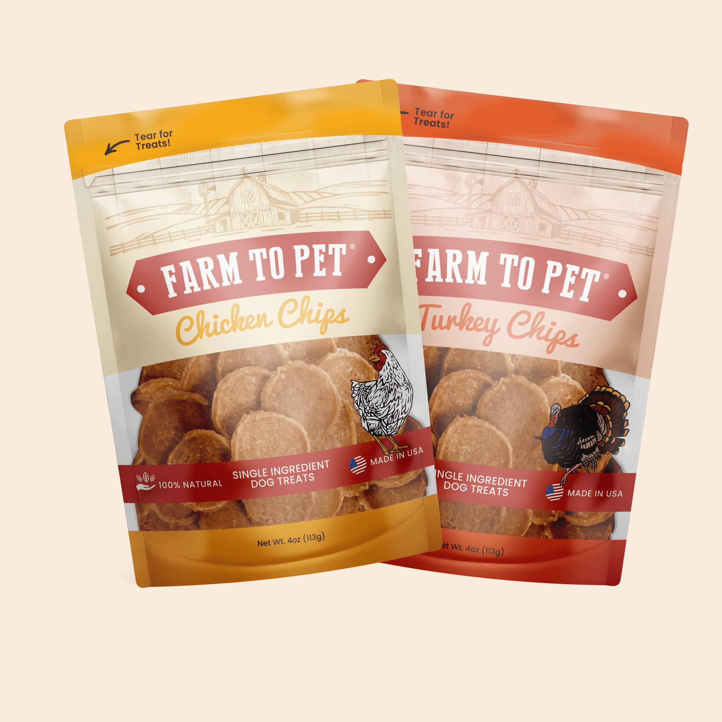 Turkey & Chicken Chip Dog Treat Duo | Single-Ingredient Poultry Treats for Dogs