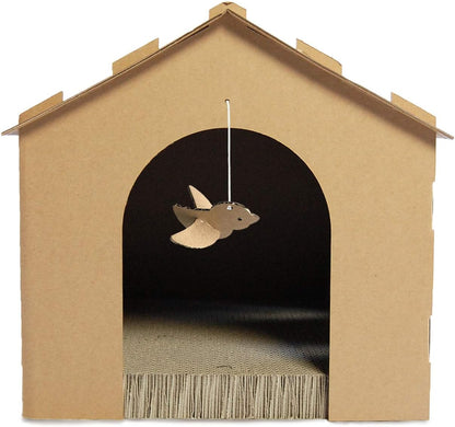 Pet Furniture for Cats and Kittens - Gingerbread House Corrugated Cat Scratcher Hideout with Catnip, Cardboard (Brown), One Size
