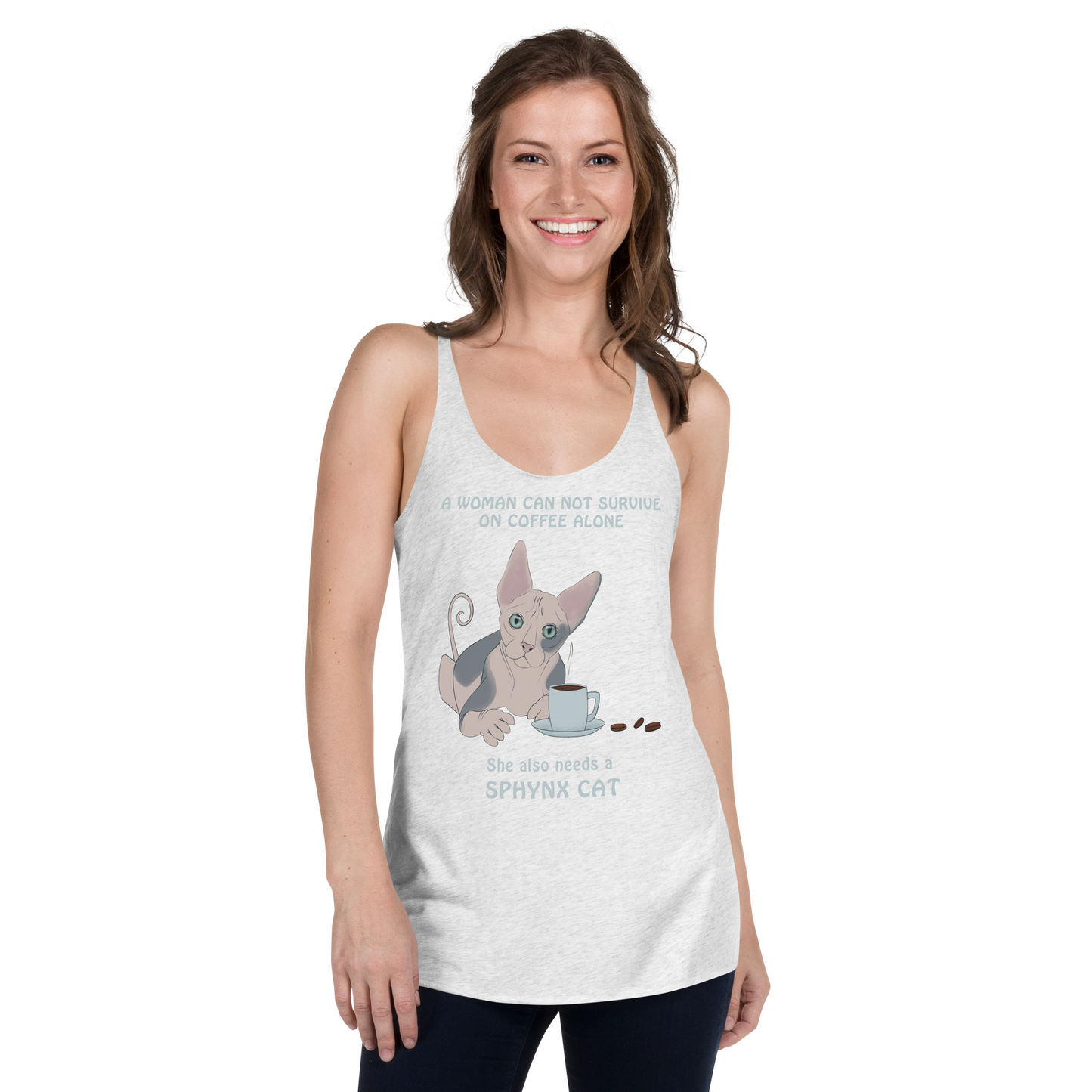 "WOMAN CAN'T SURVIVE ON COFFEE ALONE" TANK